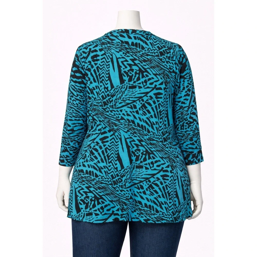 Susan‎ Graver Womens 3X Printed Liquid Knit Cascade Front Cardigan Sea Breeze